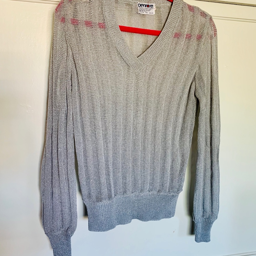 Vintge Disco loose knit silver sweater medium